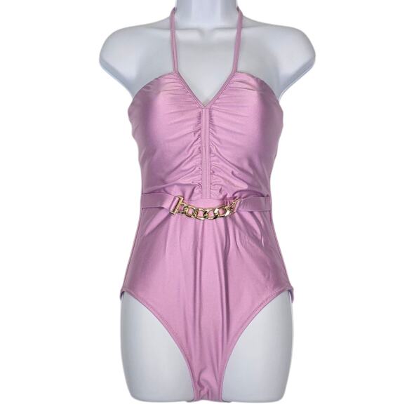 L'Agence Leila Halter One Piece Swimsuit in Lilac Gold Chain Underwire S NEW - Picture 2 of 9